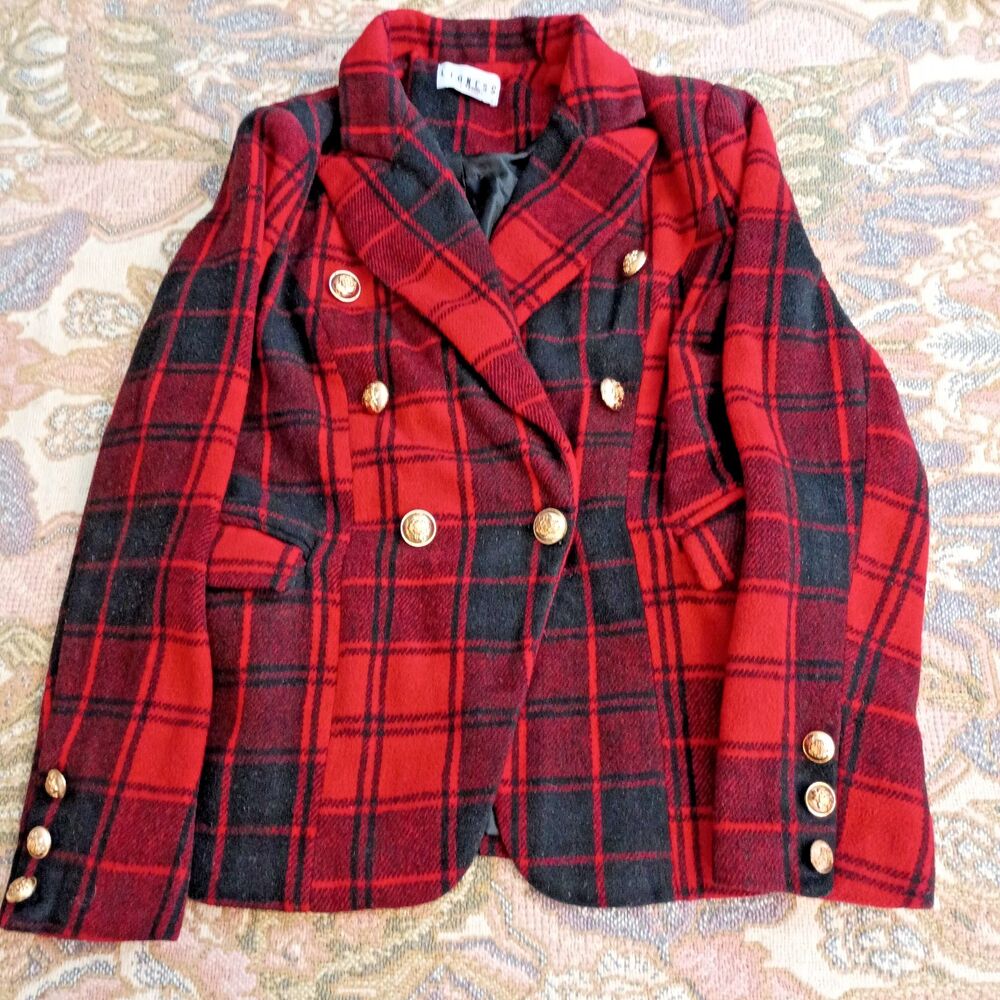 Lioness Palermo Tartan Blazer Plaid Jacket size S Double Breasted Gold Button